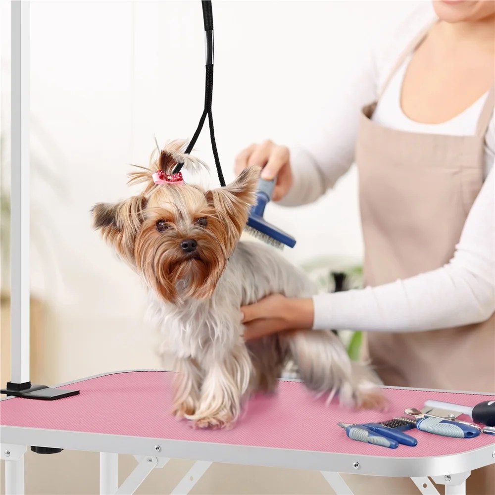 Renwick 32" Pet Foldable Grooming Table with Adjustable Height Arm, Pink - Image 3