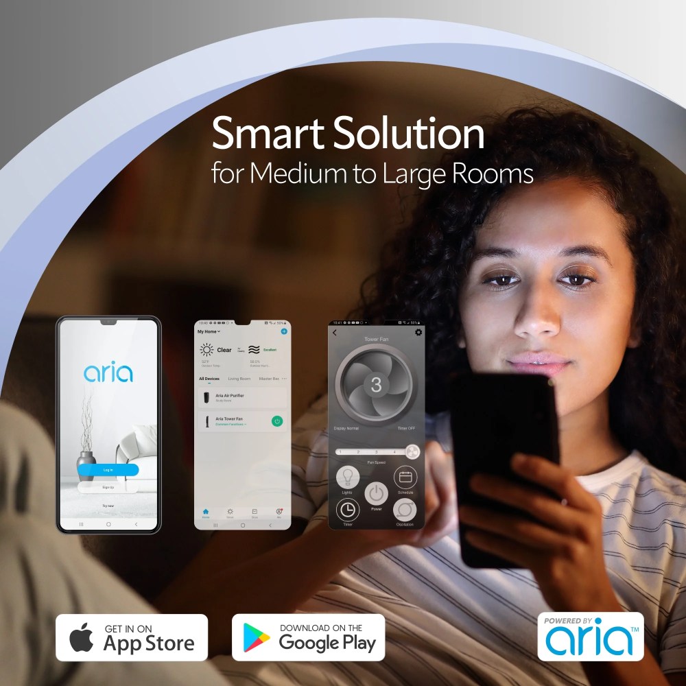 Lasko 40" 5-Speed Smart Tower Fan Powered by Aria, Wi-Fi Connected, Alexa, Google, White, T40735 - Image 12
