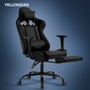 YRLLENSDAN Gaming Chair with Footrest & Adjustable Headrest for Adults Teen,Big and Tall Gamer Chair,Reclining Computer Gaming Chair,Black