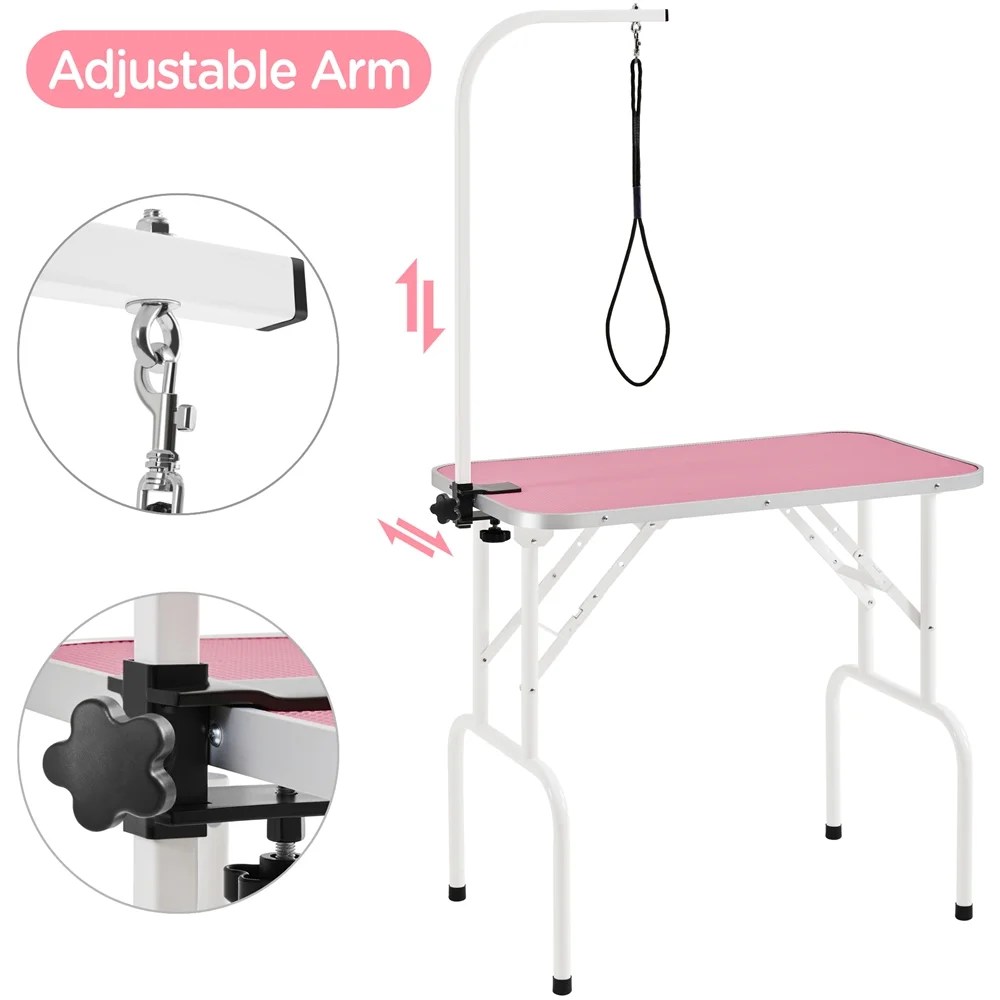 Renwick 32" Pet Foldable Grooming Table with Adjustable Height Arm, Pink - Image 11