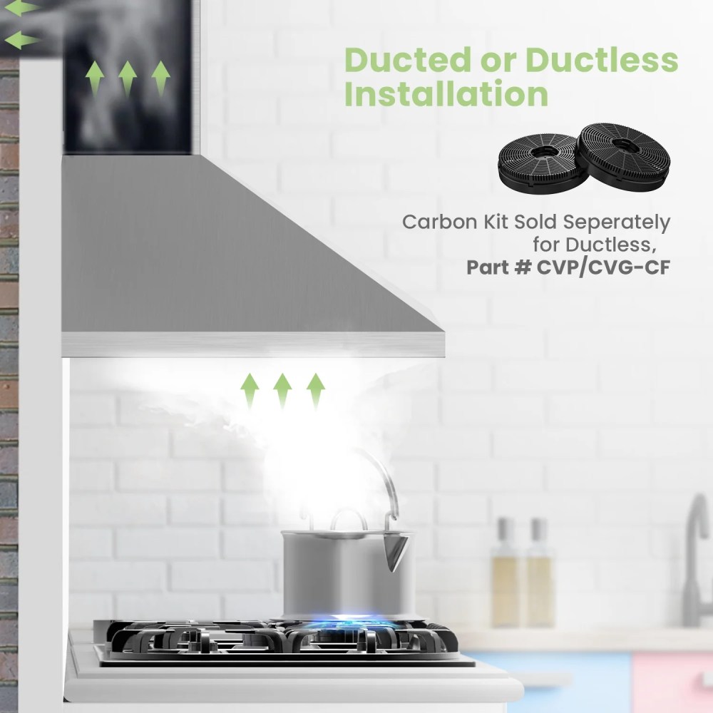 Comfee 36" Ductless/Ducted, Convertible, Pyramid Range Hood, Stainless Steel, CVP36W4AST - Image 4