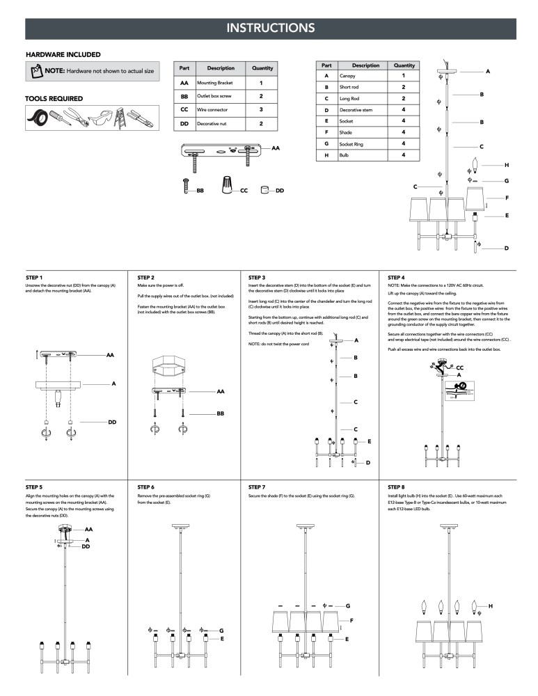 Better Homes & Gardens Meadowood 4-Light Chandelier, Matte Black Finish, White Fabric Shades, LED Bulbs Included - Image 5