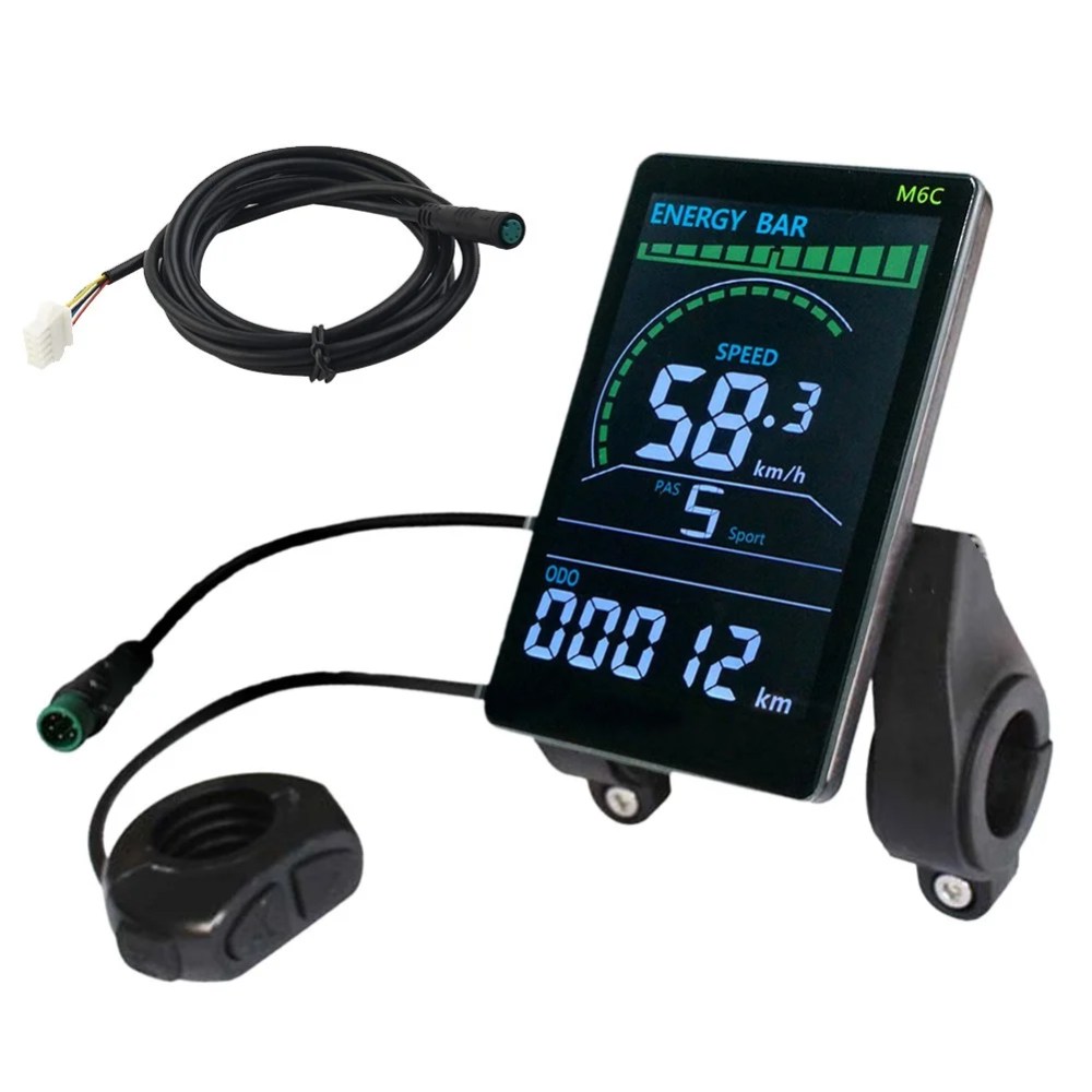 YAAQII for Electric Bike TFT Display 3.6 Inch Colorful Screen M6C LCD Panel for Ebike Scooter Bicycle 24V-60V without 5Pin Waterproof Connector Battery Indicator Headlight PAS Level