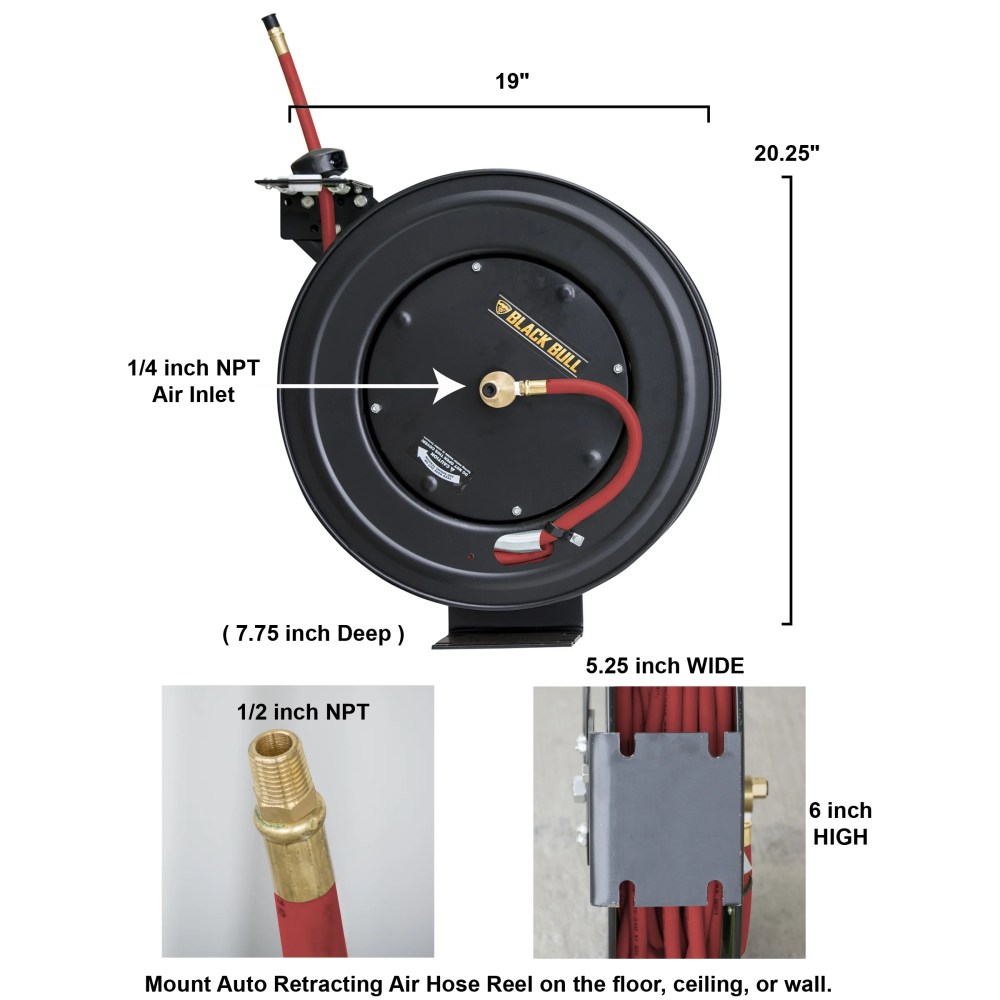 Black Bull 50 Foot Retractable Air Hose Reel with Auto Rewind - Image 3