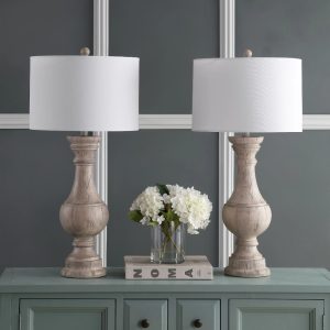 SAFAVIEH Savion Antique 31.25 in. H Table Lamp, White Wash, Set of 2