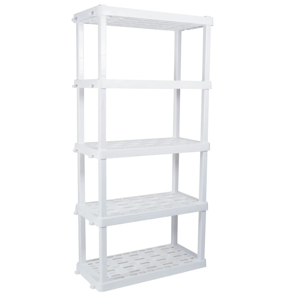 Oskar Plastic Shelving Unit Storage Shelf 5-Tier 74"H x 36"W x 18"D White 750lb Capacity - Image 6