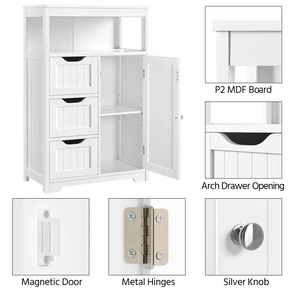 Alden Design Wooden Bathroom Storage Cabinet with Open Shelving, White - Image 4