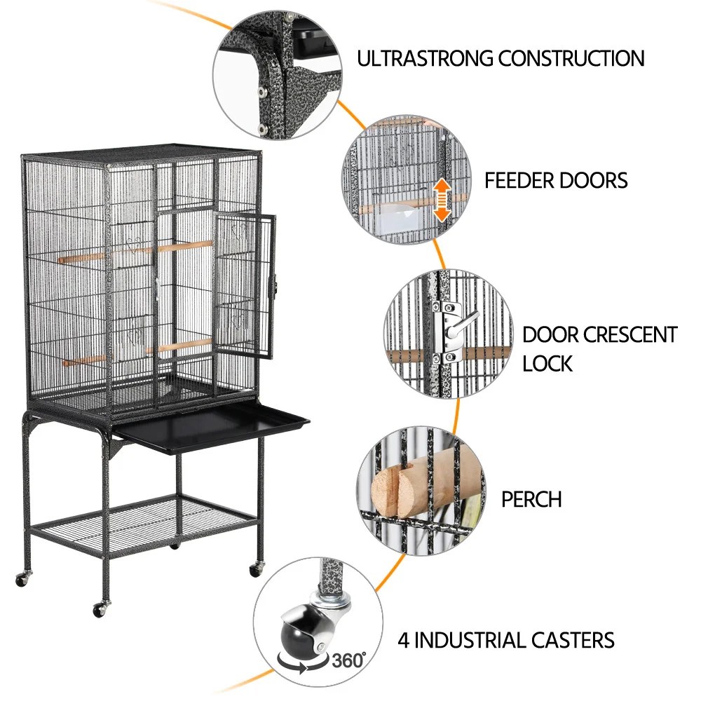 Alden Design 54"H Metal Pet Cage with Detachable Stand for Small Animal , Black - Image 7