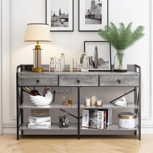 "Zimtown 55"" Industrial Console Table with Power Outlet and USB Ports,Gray,Suitable for Living"