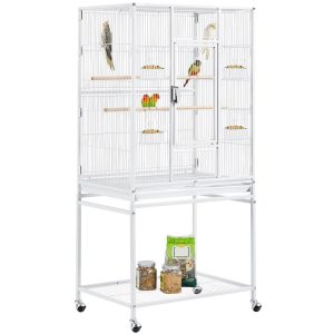 Yaheetech Rolling Parrot Cage with Detachable Stand,  White