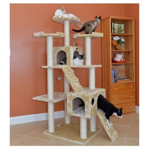 Armarkat 74-in Real Wood Cat Tree & Condo Scratching Post Tower,  Beige