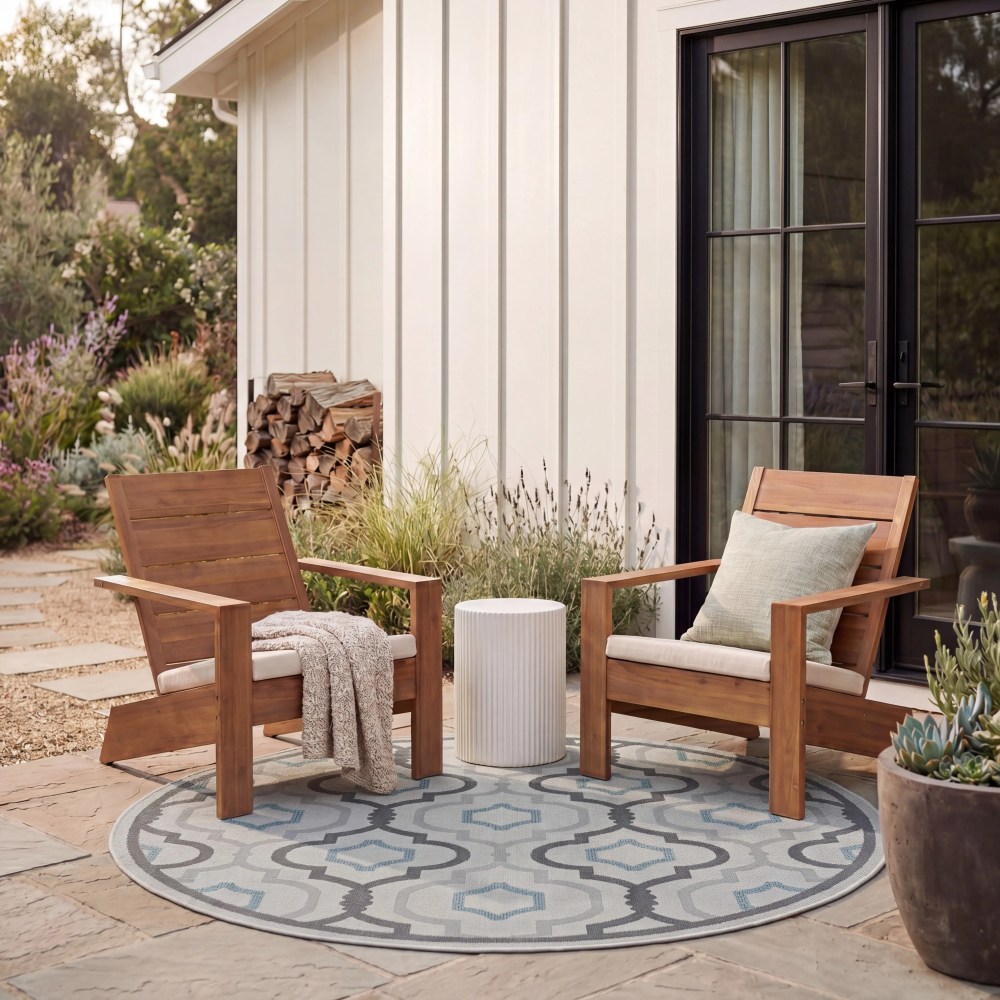 Safavieh Courtyard Bayon Geometric Indoor/Outdoor Area Rug, Light Gray/Anthracite, 5'3" x 5'3" Round - Image 5