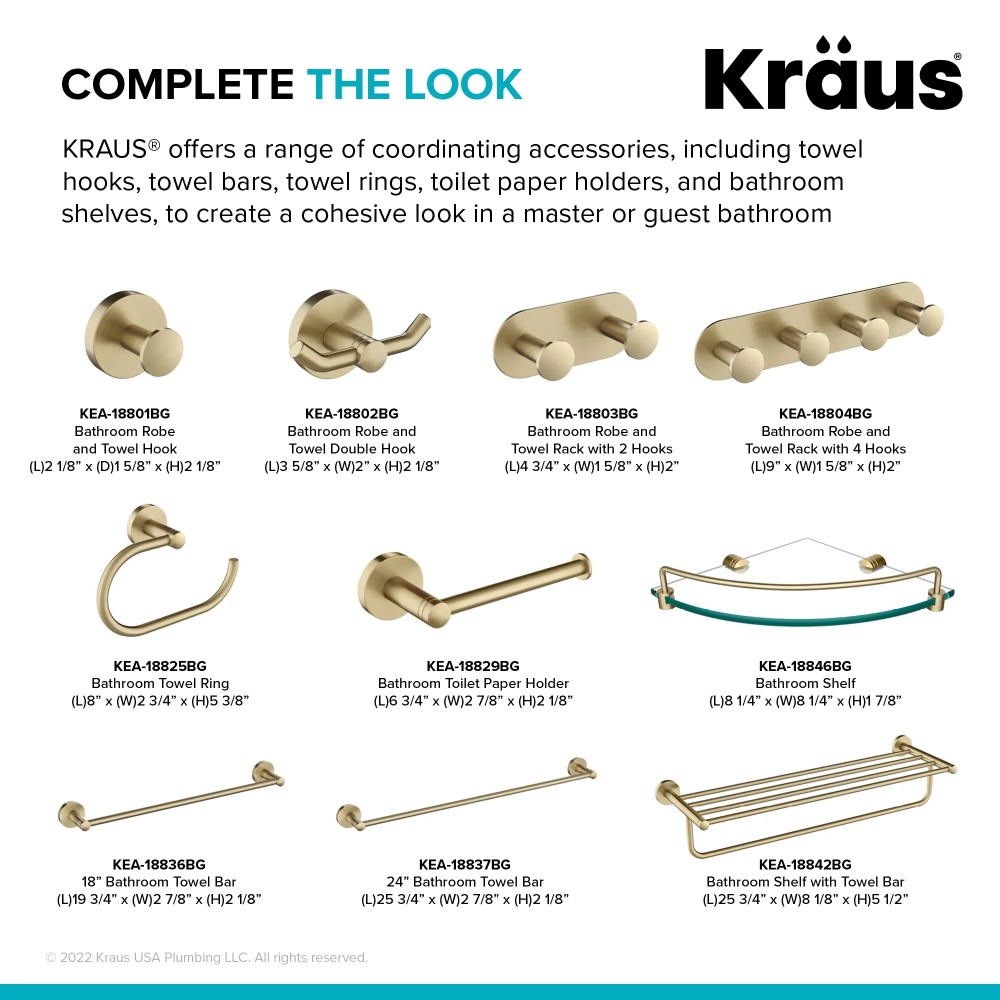 KRAUS Elie Bathroom Shelf Towel Rack with Towel Bar in Brushed Gold - Image 6