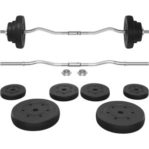 Yaheetech 44 lb Barbell Weight Set with Plates and Detachable Curl Bar, Black