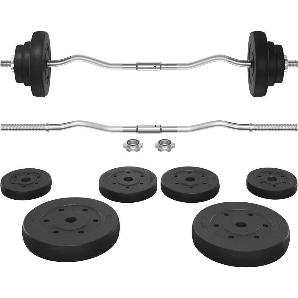 Yaheetech 44 lb Barbell Weight Set with Plates and Detachable Curl Bar, Black
