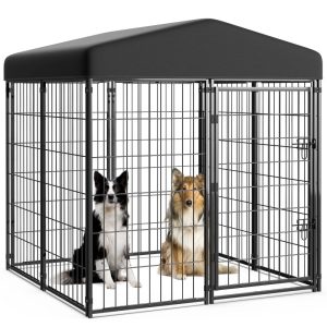 Anyask 4FT x 4FT x 4.5FT Large Dog Kennel Playpen with UV-Resistant Waterproof Roof,  Heavy Duty Metal Outdoor Pet Crate Fence for Cat Duck Chicken