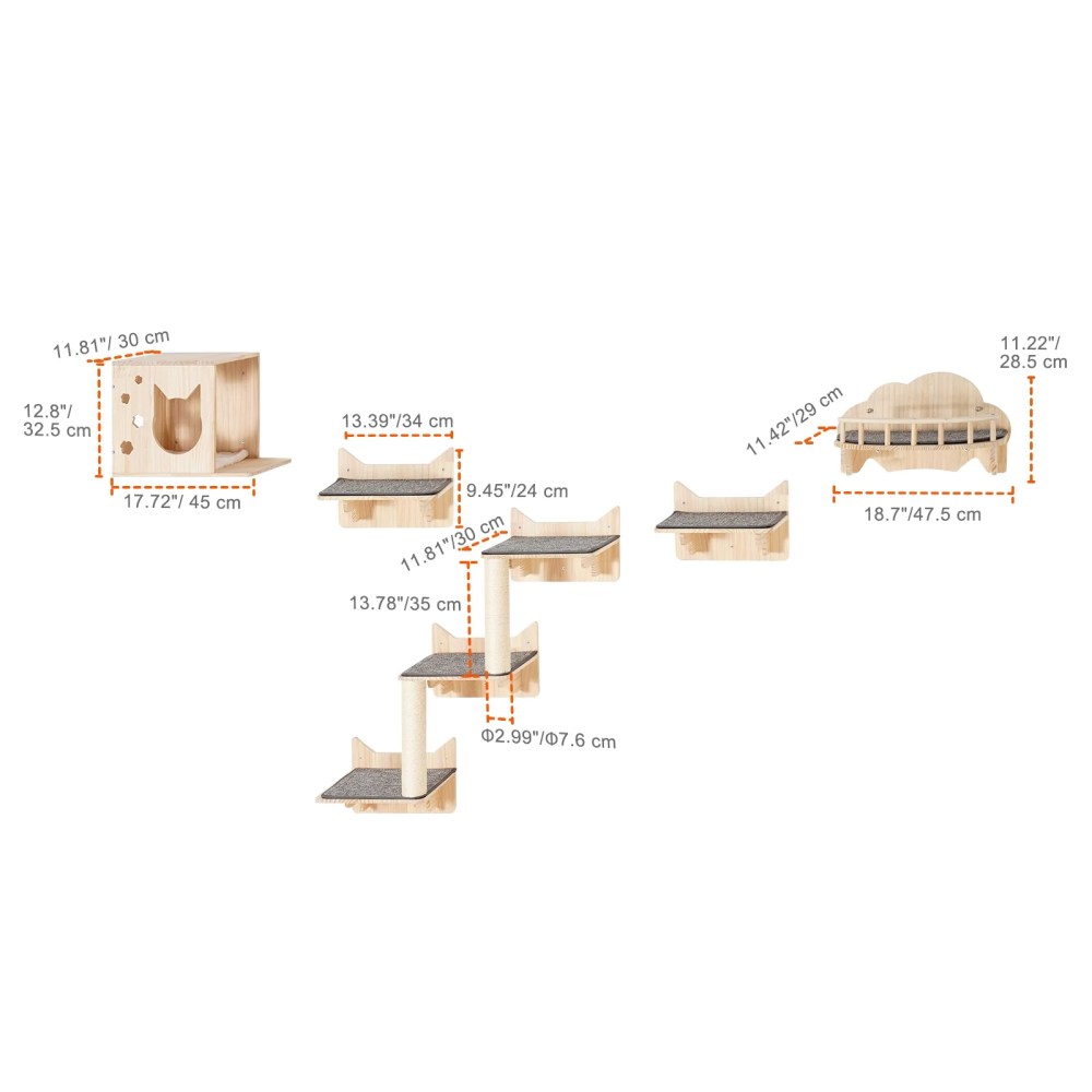 KFFKFF Set of 5 Cat Wall Mounts, Wall-Attached Cat Perches Up to 40 Lbs, Cat Wall Shelves for Resting, Engaging, Ascending - Image 9