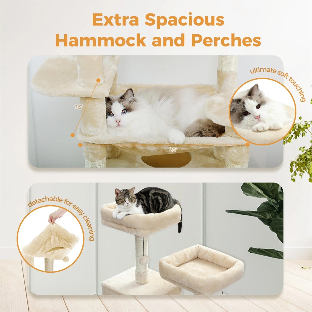 Pefilos 72" Large Cat Tree Tower with Sisal Scratching Post, Indoor Cat Condo for Big Cat Maine Coon, Beige - Image 10