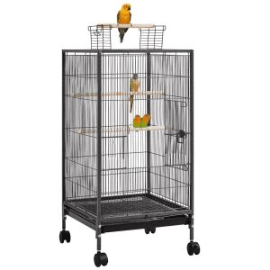 Yaheetech 40" H Wrought Iron Bird Cage with Open-Top Design & Rolling Stand Black