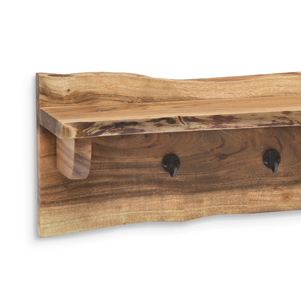 Alpine Natural Live Edge Wood 48" Coat Hooks with Shelf - Image 2