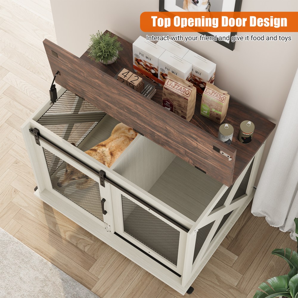 37" Stress-Free Dog Crate with Dual Access Sliding Barn Door & Flip Top Design Creates a Cozy Den for Your Pet - Image 34