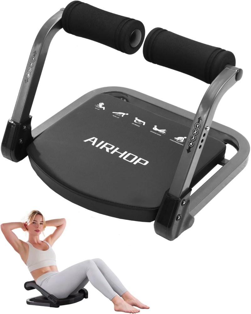AIRHOP Ab Machine for Stomach Workout, Sit up Exercise Equipment with 4-Speed Adjustable and Automatic Rebound, Home Gym Abdominal Exercise for All Ages