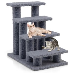 Gymax 24" 4-Step Pet Stairs Carpeted Ladder Ramp 8 Scratching Post Cat Tree Climber