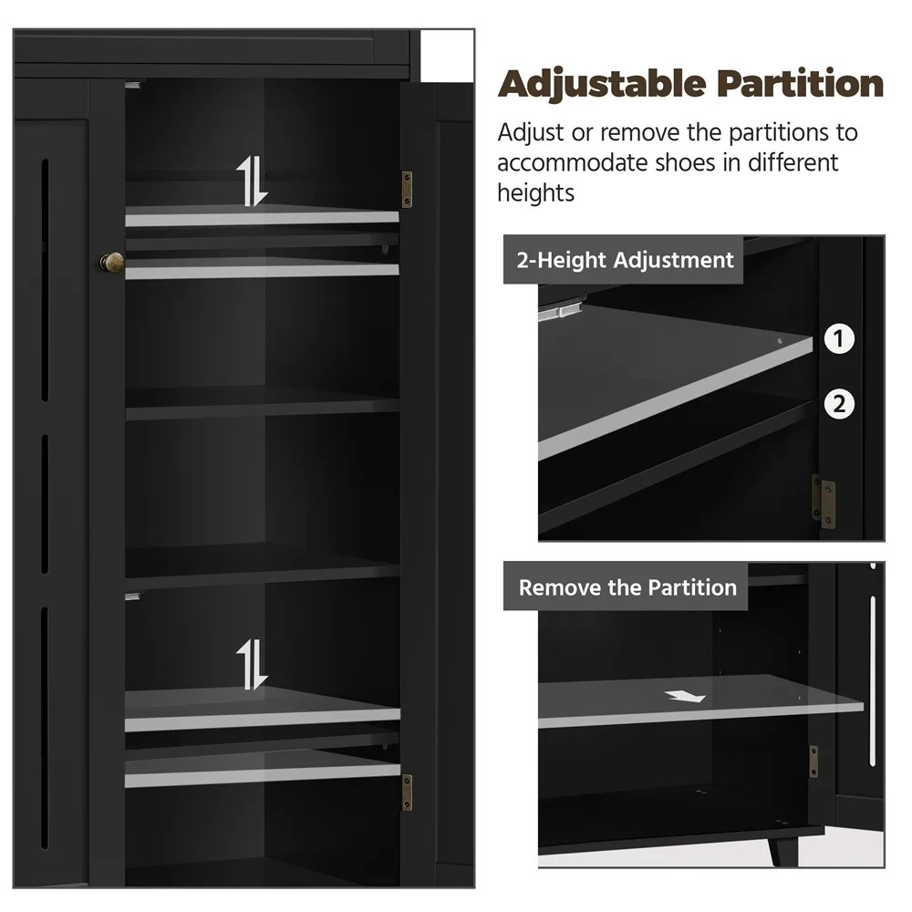 Renwick 5-Tier Shoe Storage Cabinet with Louvered Door & 1 Drawer for Livingroom Entryway, Black - Image 5