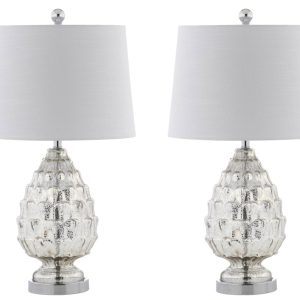 JONATHAN Y Artichoke 25.5" Glass LED Table Lamp, Mercury Silver (Set of 2), JYL1076A-SET2