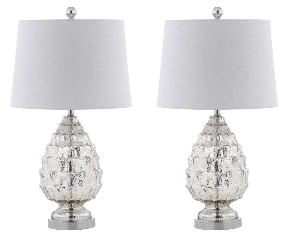 JONATHAN Y Artichoke 25.5" Glass LED Table Lamp, Mercury Silver (Set of 2), JYL1076A-SET2