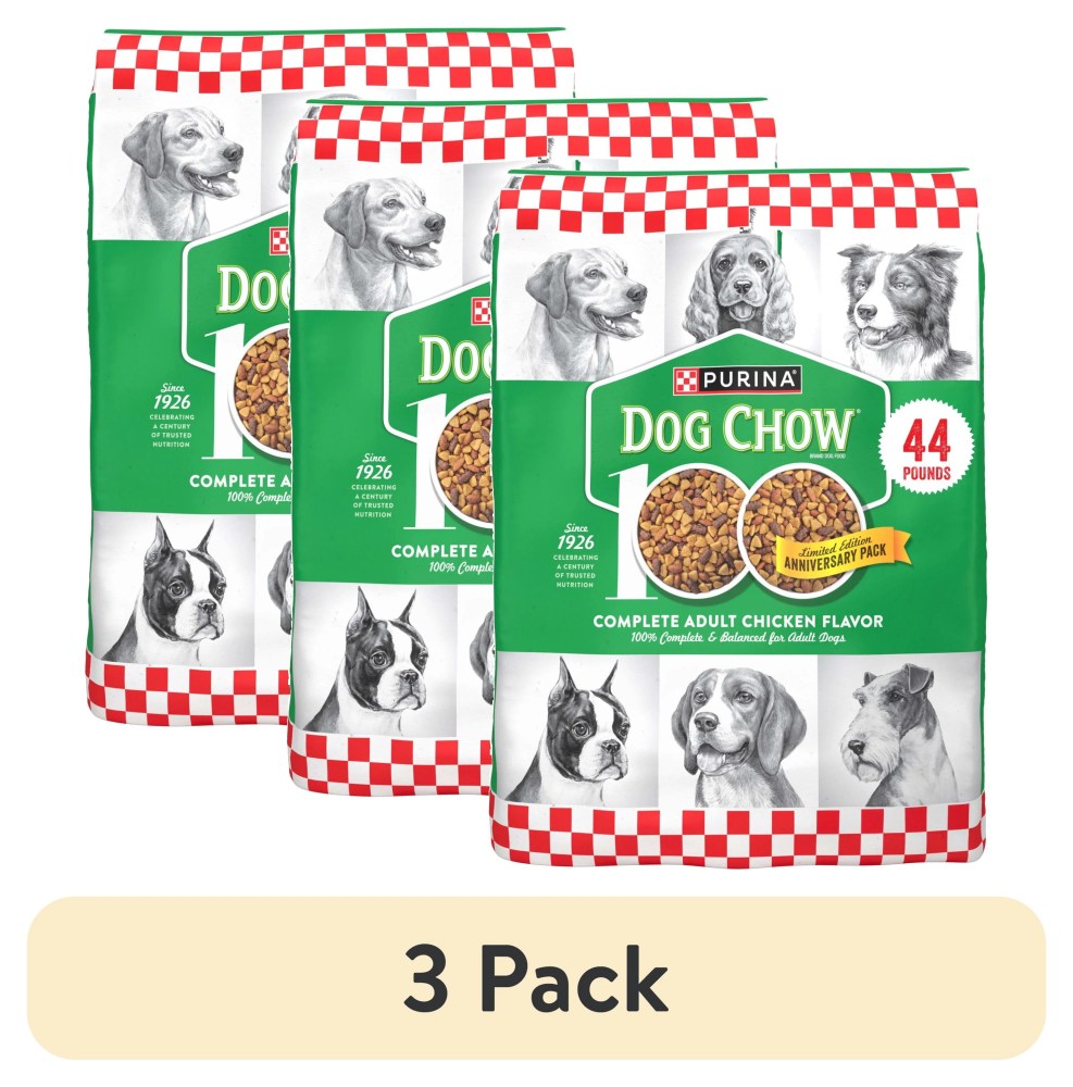 (3 pack) Purina Dog Chow Complete, Dry Dog Food for Adult Dogs High Protein, Real Chicken, 44 lb Bag