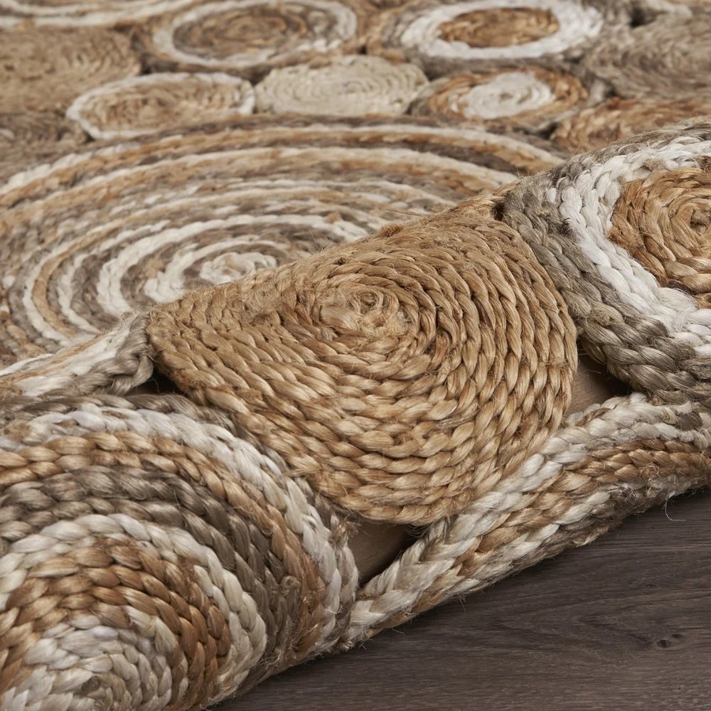 Ox Bay Cora 7'6" Round Beige and Brown Braided Circles Jute Indoor Area Rug - Image 7