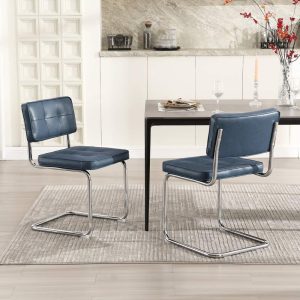 Zesthouse 19.3" Mid-Century Modern Dining Chairs Set of 2,Faux Leather Upholstered Kitchen Chairs with Back and Chrome Legs,Armless Side Chairs for Kitchen