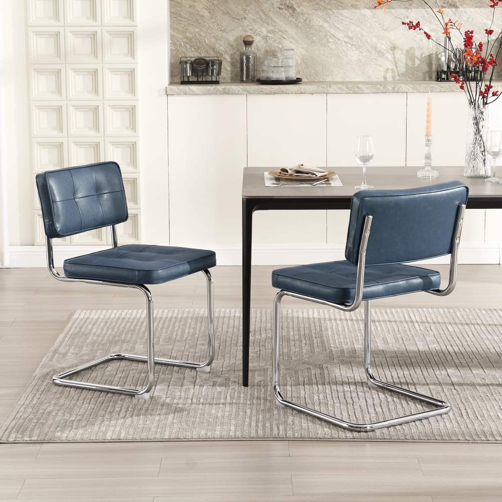 Zesthouse 19.3" Mid-Century Modern Dining Chairs Set of 2,Faux Leather Upholstered Kitchen Chairs with Back and Chrome Legs,Armless Side Chairs for Kitchen