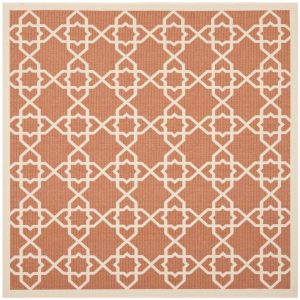 SAFAVIEH Courtyard Carol Geometric Indoor/Outdoor Area Rug, 6'7" x 6'7" Square, Terracotta/Beige