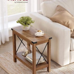 2-Tier End Table with Lower Shelf,Small Accent Table Nightstand,Rustic Farmhouse Design,Sturdy Wooden Construction-Honey Brown