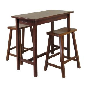 Winsome Wood Sally 3-Pc Breakfast Table with 2 Saddle Seat Counter Stools,Walnut
