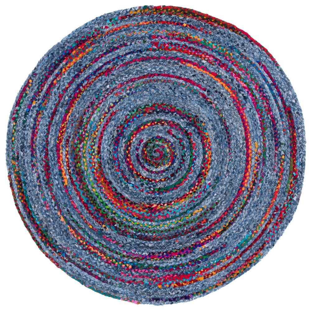 Safavieh Braided Rug Collection Indoor Country Cottage Flat Weave Blue/Red Geometric Area Rugs, 5" x 5" Round, Reversible - Image 3