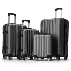 Zimtown 4 Piece Luggage Set,ABS Hard Shell Suitcase Luggage Sets Double Wheels with TSA Lock,Dark Gray