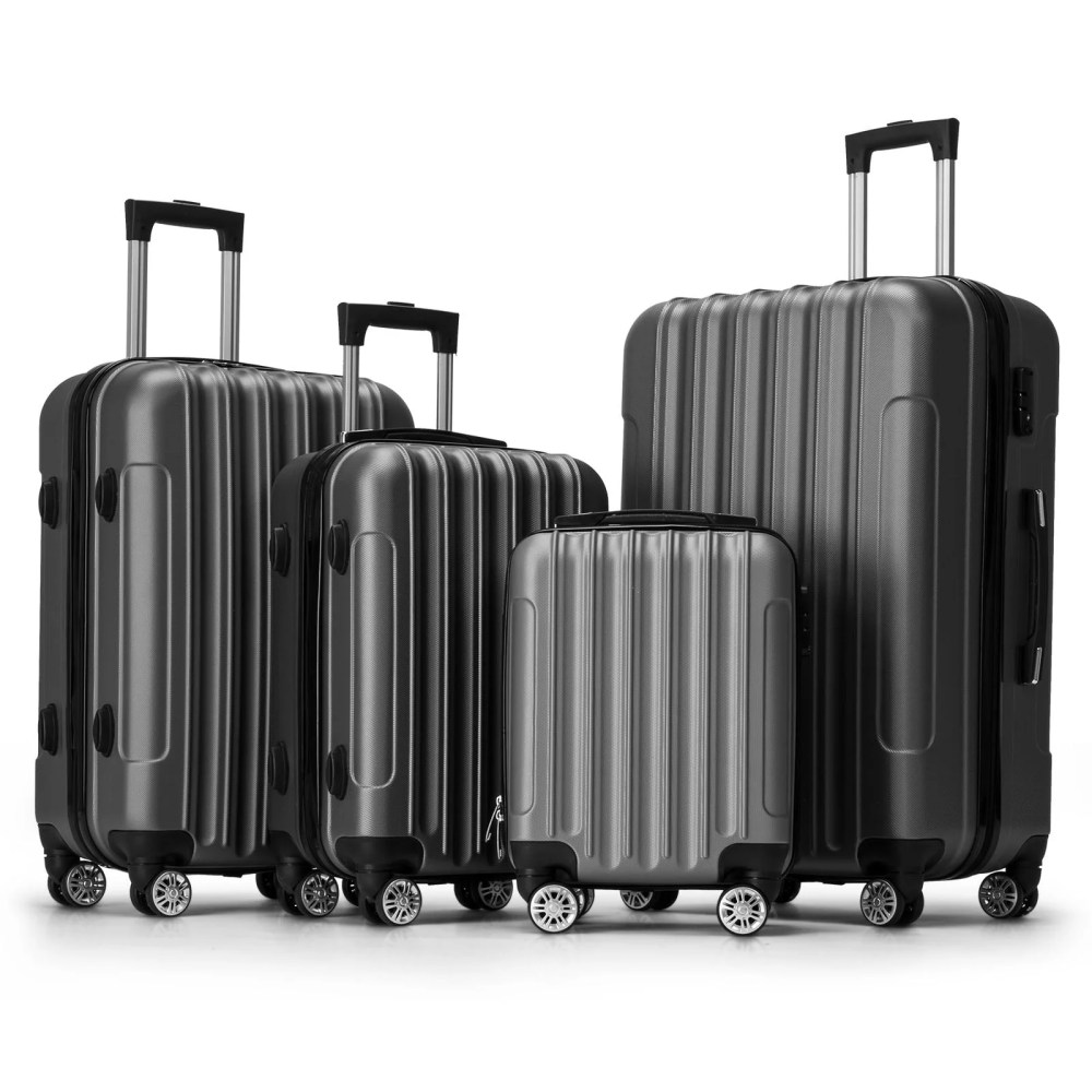 Zimtown 4 Piece Luggage Set,ABS Hard Shell Suitcase Luggage Sets Double Wheels with TSA Lock,Dark Gray