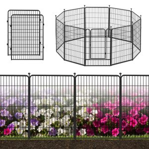 Decorative Garden Metal Fence Black 23ft(L)-40in(H) 10 Panels Wire Rustproof Folding Animal Barrier Border Heavy Duty Iron Landscape Edging Privacy Fencing Patio Flower Bed for Yard Dog Outdoor Fence