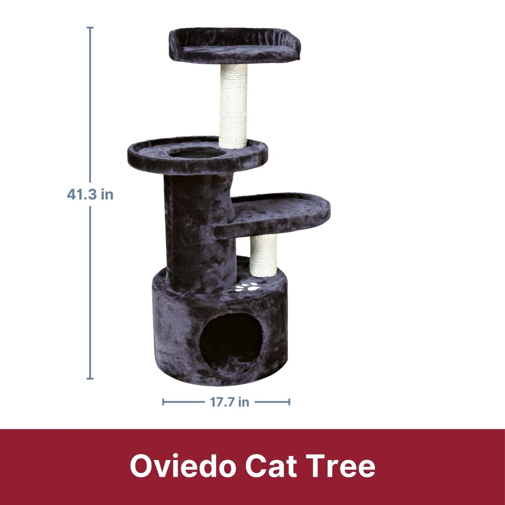 TRIXIE Oviedo Plush 3-Level 41" Cat Tree with Sisal Scratching Posts, Condo & Tunnel, Gray - Image 4