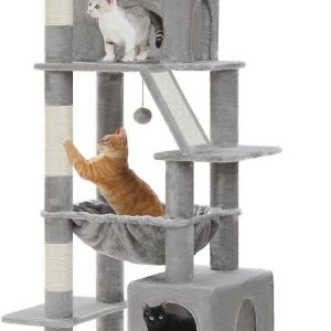 PEQULTI 71" Multi-Level Cat Tree Tower Large Cat Tree with Dual Spacious Condos Indoor Gray