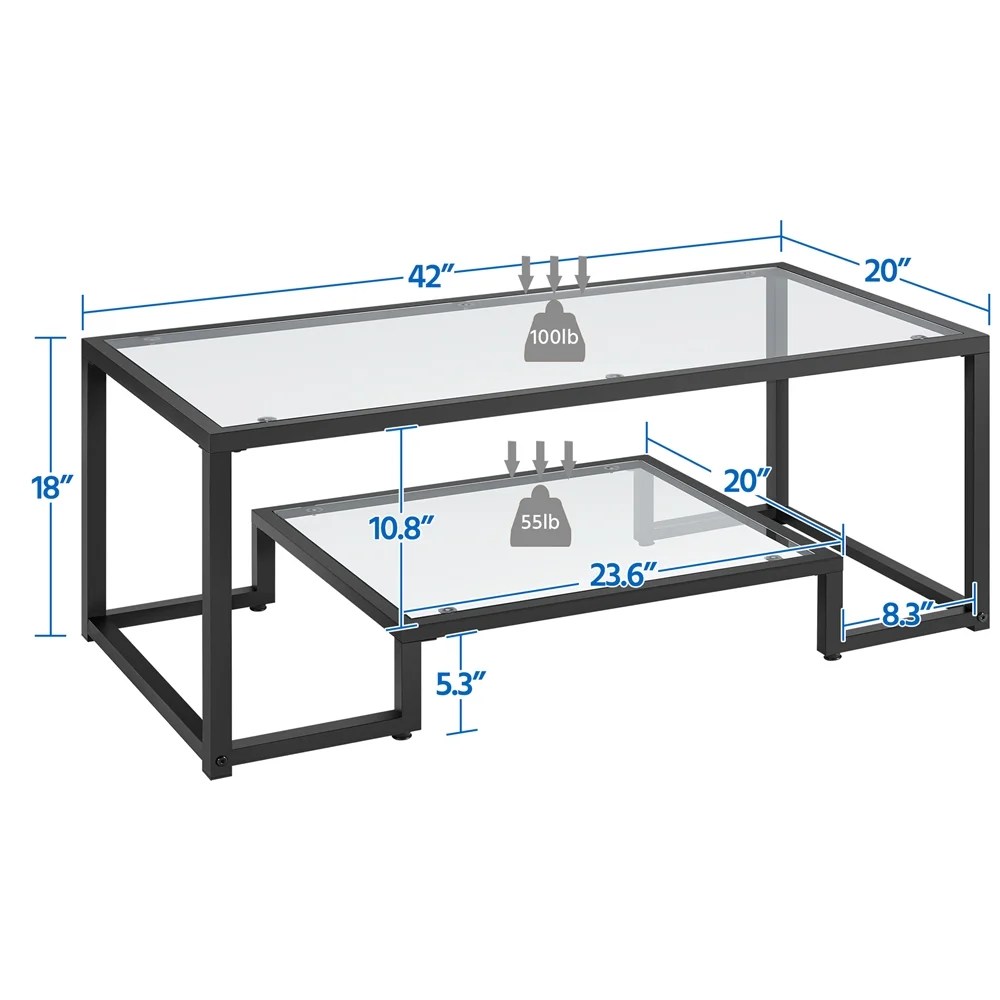 Alden Design Modern Glass Coffee Table with Metal Frame, Black - Image 6
