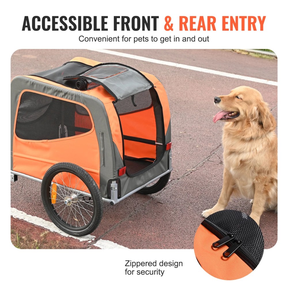 KFFKFF Pet Bicycle Trailer for Dogs and Cats Water-Resistant Steel, Gray Orange - Image 8