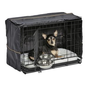 MidWest Homes for Pets XS Double Door iCrate Starter Kit,  22-inch Dog Crate Bundle for Extra-Small Dogs,  Includes Cage,  Pet Bed,  2 Bowls and Privacy Cover