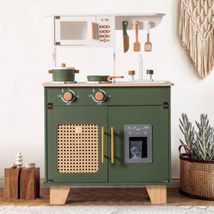 Robud Kids Kitchen Play Set with Fridge, Microwave, Dishwasher, Vintage Green, Suitable for Age 3