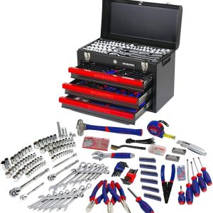 WORKPRO 408-Piece Auto Repair Tool Set, Mechanics Tool Set, General Household Home Repair Tool Kit with 3-Drawer Heavy Duty Metal Box, Hand Tool Kit