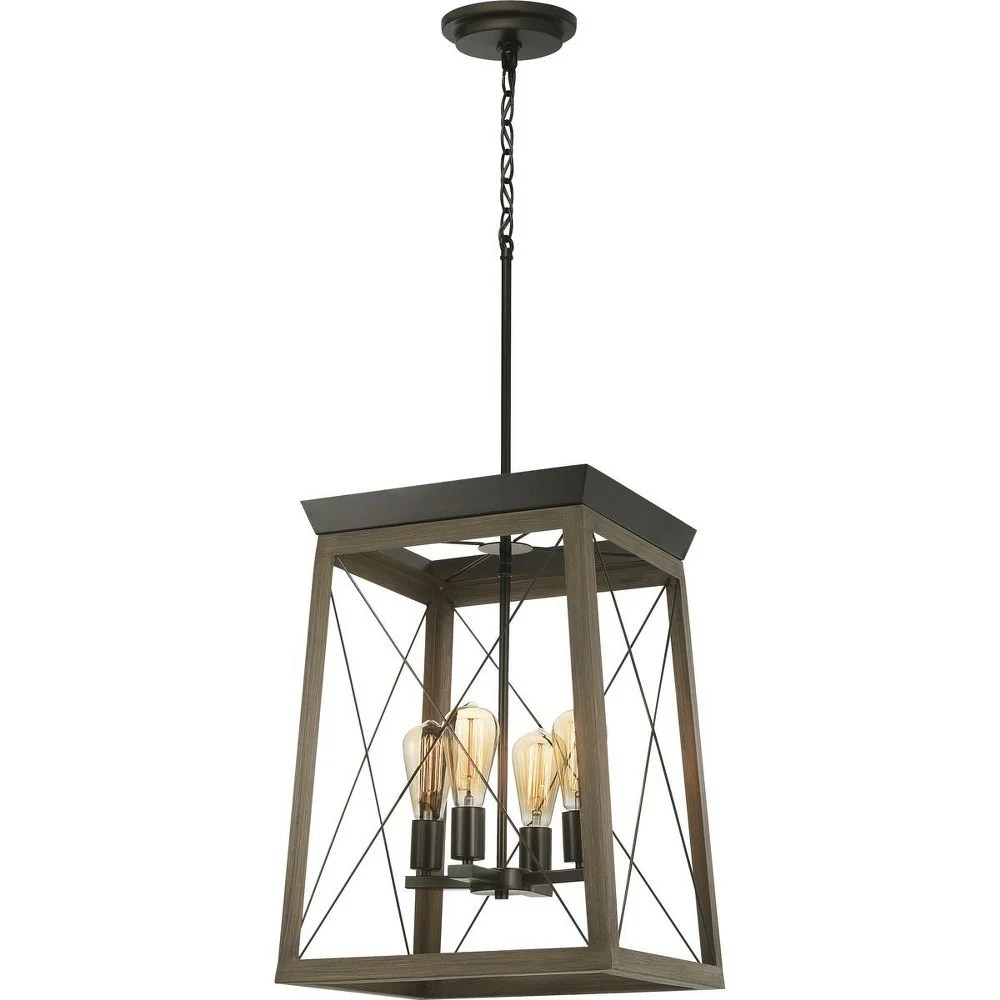 Progress Lighting Briarwood 4-Light Foyer Pendant, Steel, Graphite, Vintage-Style Bulbs, Wood Enclosure - Image 5