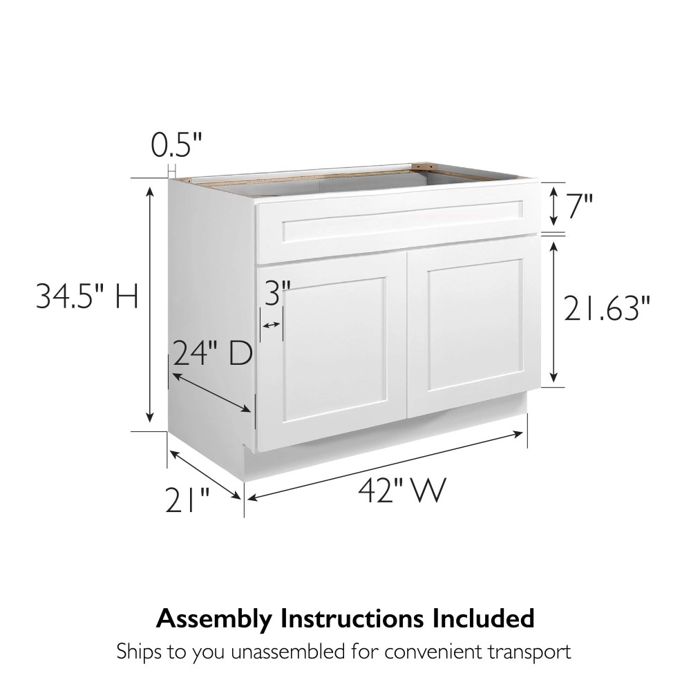 Design House Brookings Solid Wood Ready to Assemble Sink Base Kitchen Cabinet (42" x 24" x 34.5"), Sherwin Williams White - Image 2